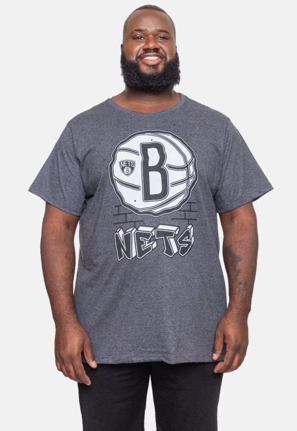 Camiseta NBA Plus Size Top Scorer Brooklyn Nets Preta Mescla