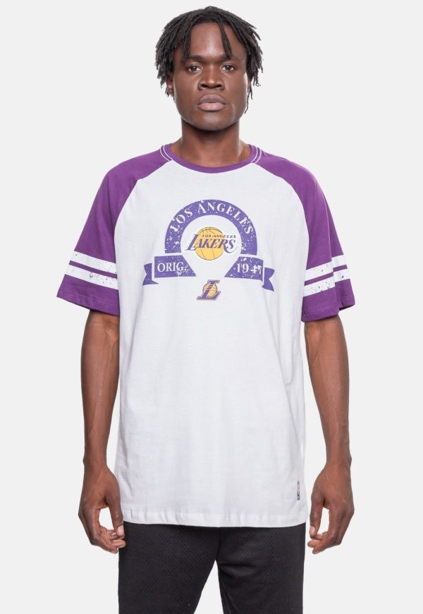 Camiseta NBA Raglan Restored Los Angeles Lakers Branca