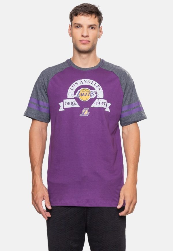 Camiseta NBA Raglan Restored Los Angeles Lakers Roxa