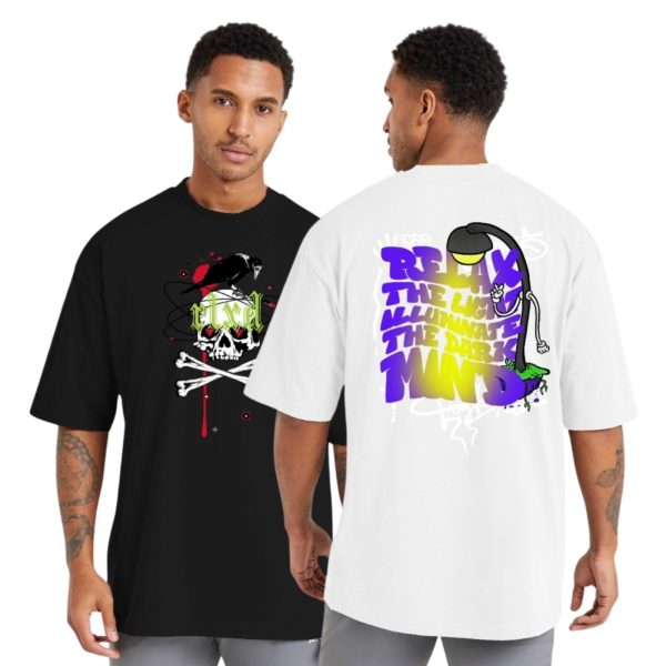 Conjunto 2 Camisetas Oversized Algodão para Esporte e Academia, Modelo Gola Redonda