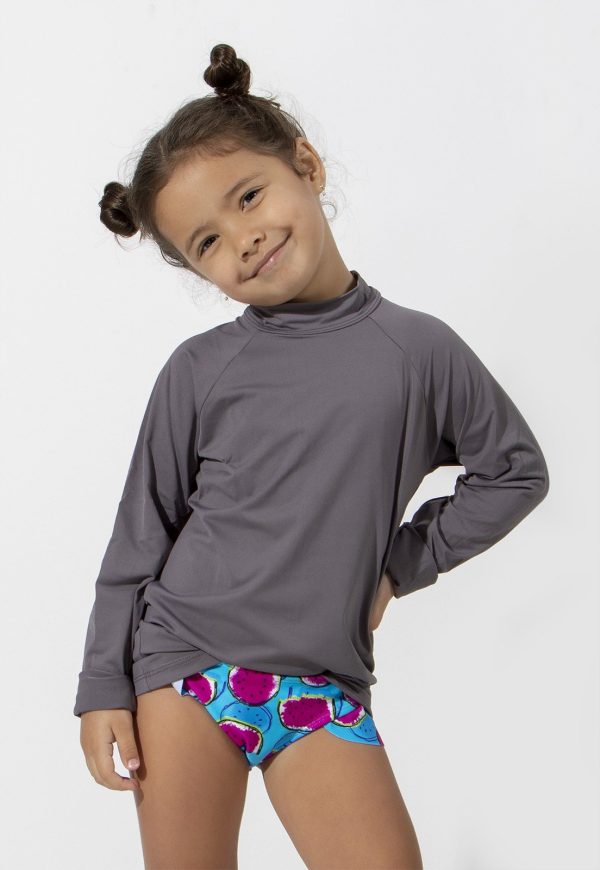 Infantil - Camisa Térmica Proteção Segunda Pele Praia Surf Proteção Verão Uv 4 Estações Cinza