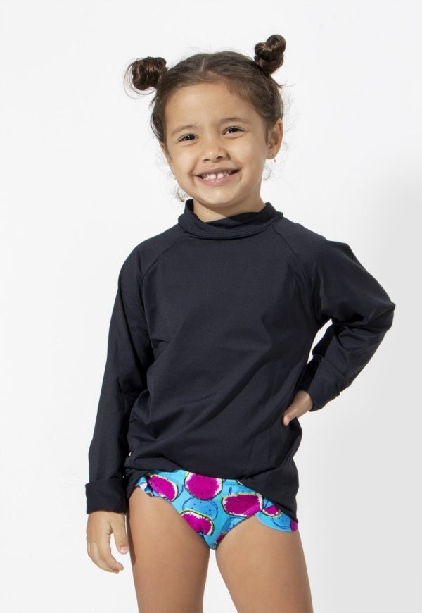 Infantil - Camisa Térmica Proteção Segunda Pele Praia Surf Proteção Verão Uv 4 Estações Preto