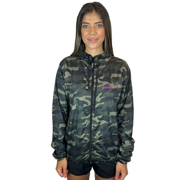 Jaqueta Corta Vento Camuflado Feminino Corrida WSS Never Give Up! Marrom