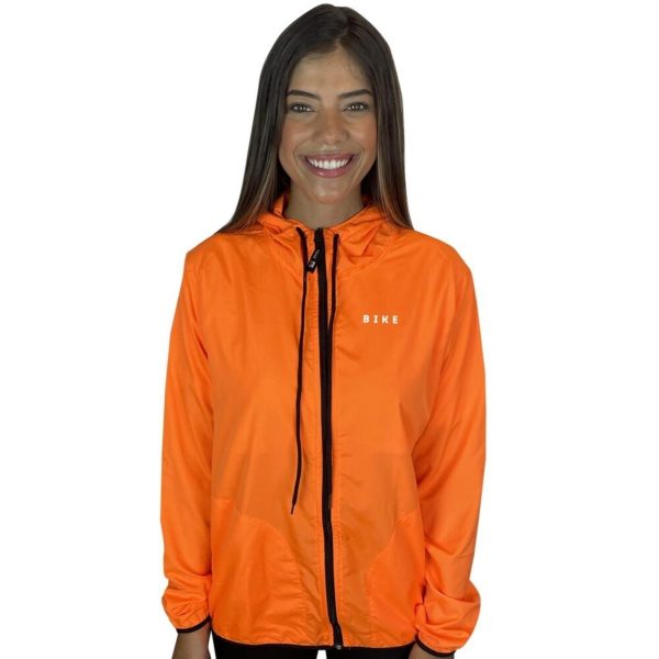 Jaqueta Corta Vento Feminino Laranja Neon WSS Brasil Bike II