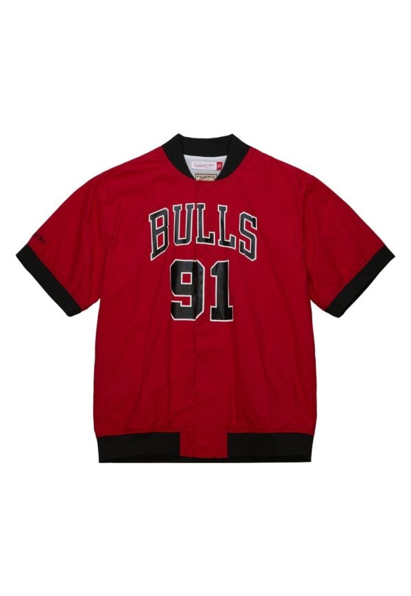 Jaqueta Mitchell & Ness NBA Off Court Warm Up Jacket Chicago Bulls Dennis Rodman Vermelha