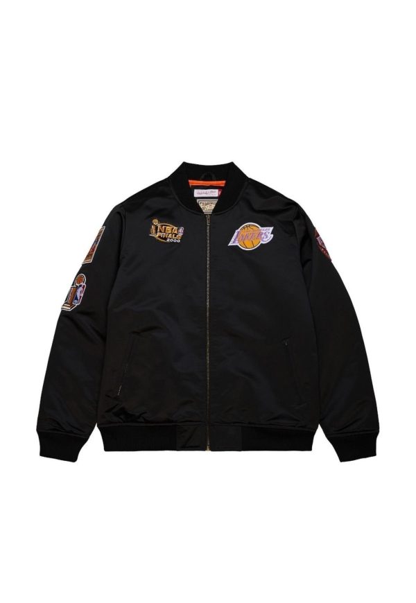 Jaqueta Mitchell & Ness NBA Satin Bomber Jacket Los Angeles Lakers Preta