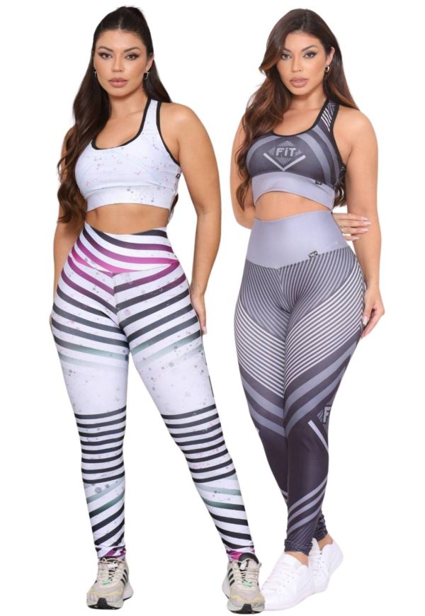 Kit 2 Conjuntos Feminino Fitness Top e Calça Não Transparente Cintura Alta