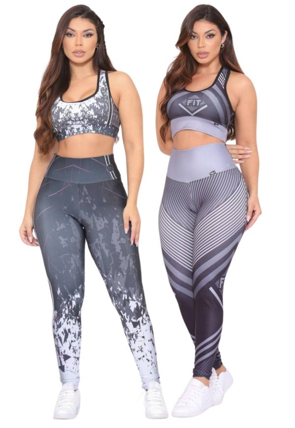 Kit 2 Conjuntos Feminino Fitness Top e Calça Não Transparente Cintura Alta