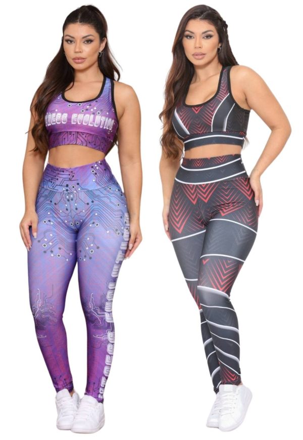 Kit 2 Conjuntos Feminino Top e Calça Fitness Cintura Alta Linha Premium Não Transparente