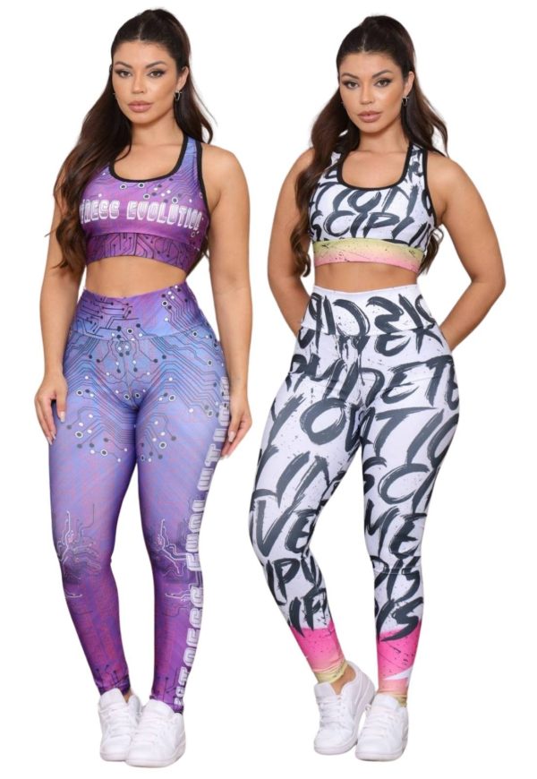 Kit 2 Conjuntos Feminino Top e Calça Fitness Cintura Alta Linha Premium Não Transparente