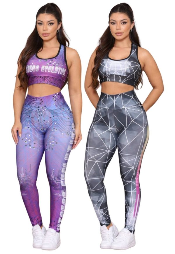 Kit 2 Conjuntos Feminino Top e Calça Fitness Cintura Alta Linha Premium Não Transparente