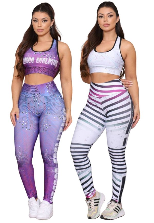 Kit 2 Conjuntos Feminino Top e Calça Fitness Cintura Alta Linha Premium Não Transparente