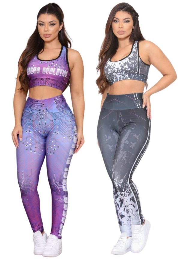 Kit 2 Conjuntos Feminino Top e Calça Fitness Cintura Alta Linha Premium Não Transparente