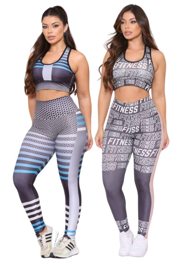 Kit 2 Conjuntos Feminino Top e Calça Fitness Cintura Alta Não Transparente Linha Premium