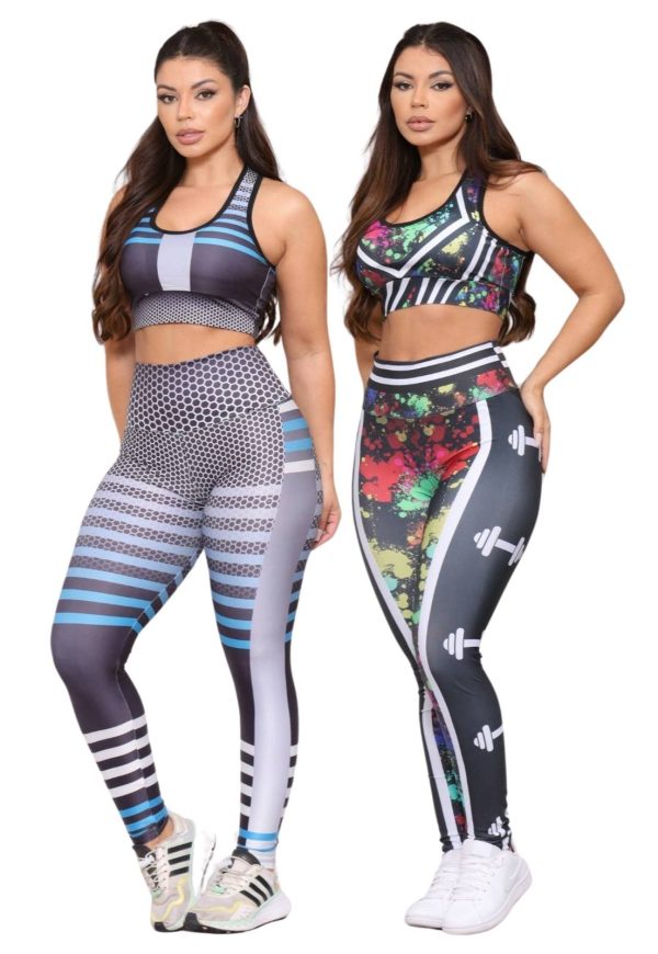 Kit 2 Conjuntos Feminino Top e Calça Fitness Cintura Alta Não Transparente Linha Premium