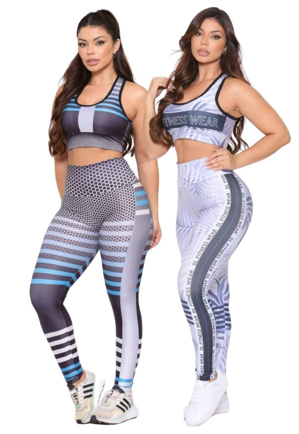 Kit 2 Conjuntos Feminino Top e Calça Fitness Cintura Alta Não Transparente Linha Premium