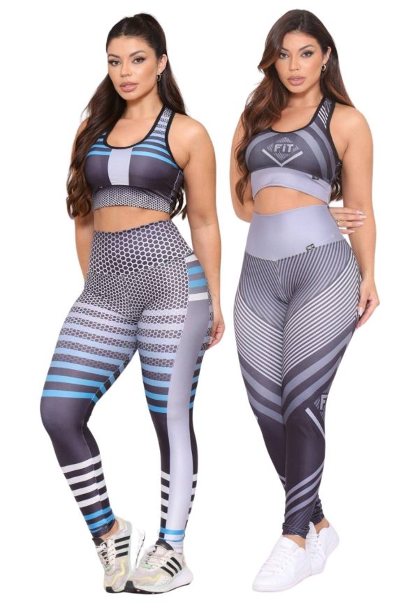 Kit 2 Conjuntos Feminino Top e Calça Fitness Cintura Alta Não Transparente Linha Premium