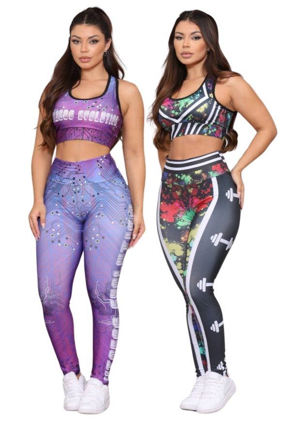 Kit 2 Conjuntos Feminino Top e Calça Fitness Linha Premium Cintura Alta