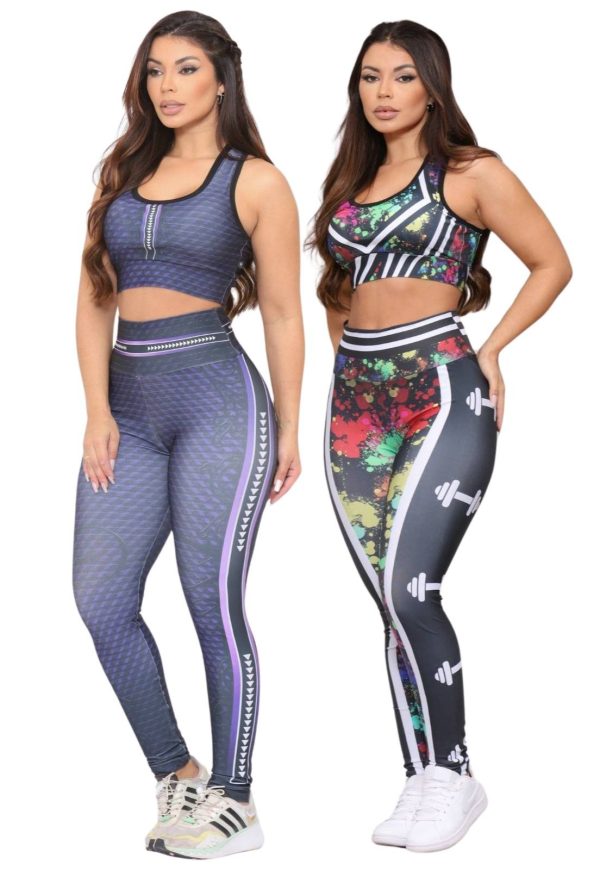 Kit 2 Conjuntos Feminino Top e Calça Fitness Linha Premium Cintura Alta