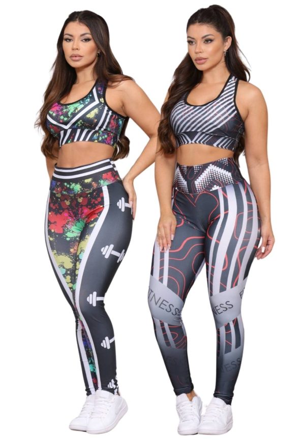 Kit 2 Conjuntos Feminino Top e Calça Fitness Linha Premium Cintura Alta