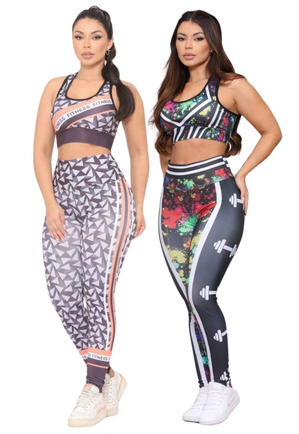 Kit 2 Conjuntos Feminino Top e Calça Fitness Linha Premium Cintura Alta