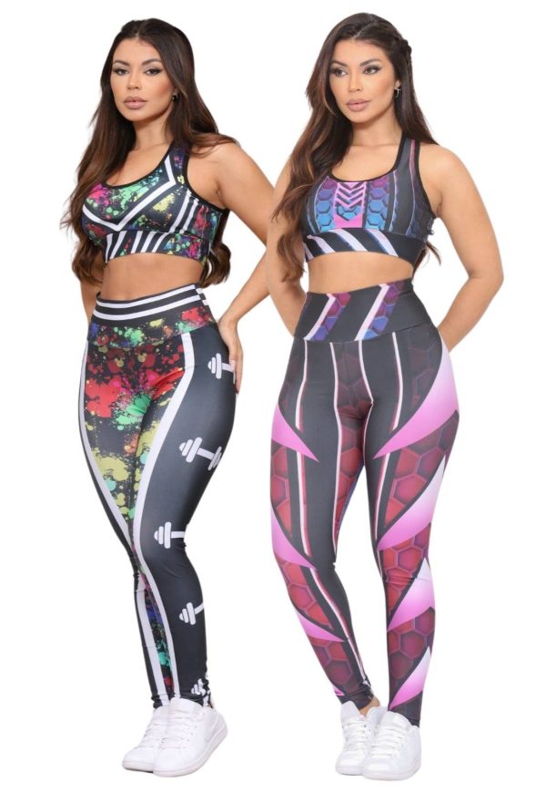 Kit 2 Conjuntos Feminino Top e Calça Fitness Linha Premium Cintura Alta