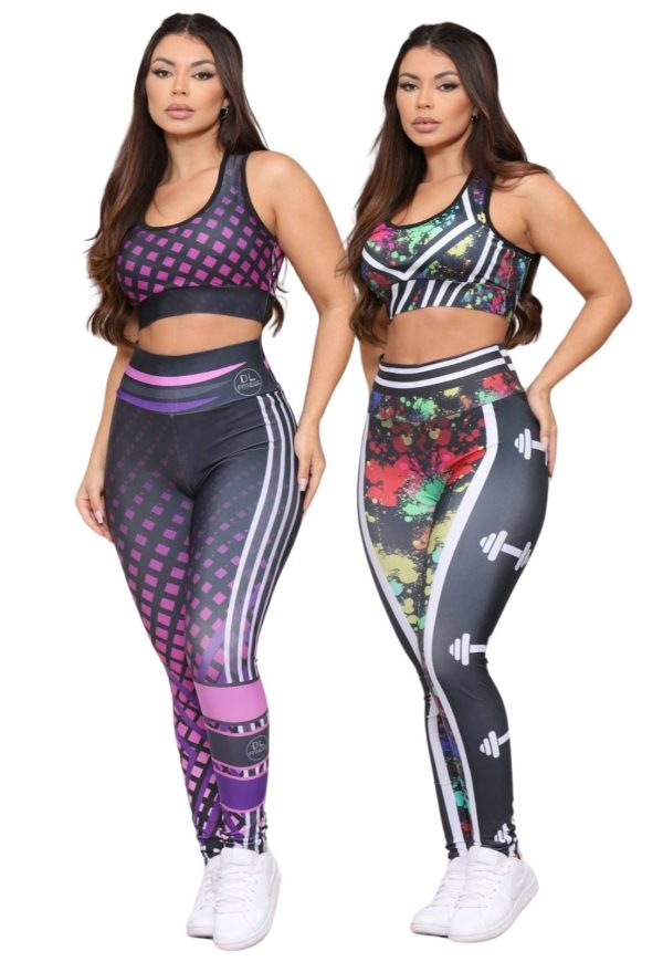 Kit 2 Conjuntos Feminino Top e Calça Fitness Linha Premium Cintura Alta