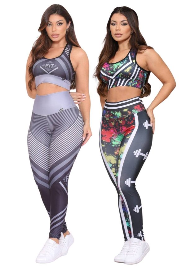 Kit 2 Conjuntos Feminino Top e Calça Fitness Linha Premium Cintura Alta