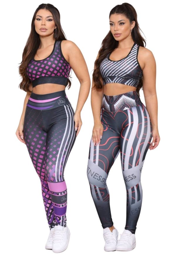 Kit 2 Conjuntos Feminino de Academia Top e Calça Fitness Cintura Alta Linha Premium