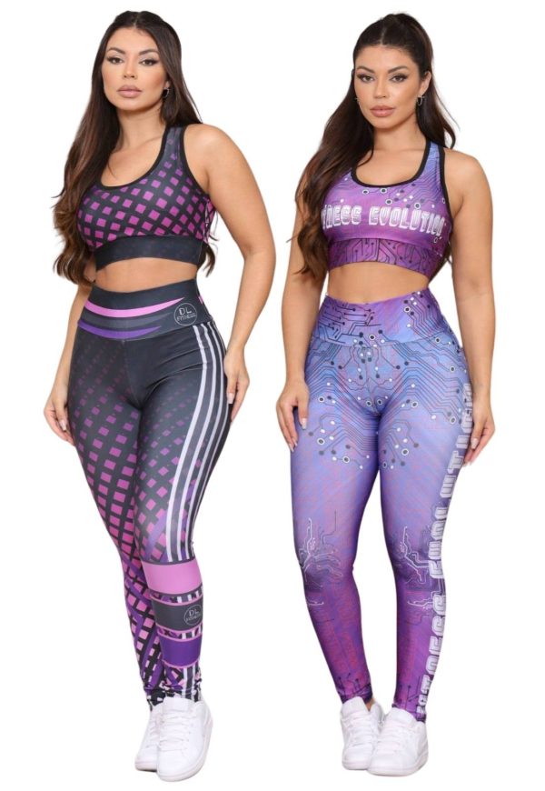 Kit 2 Conjuntos Feminino de Academia Top e Calça Fitness Cintura Alta Linha Premium