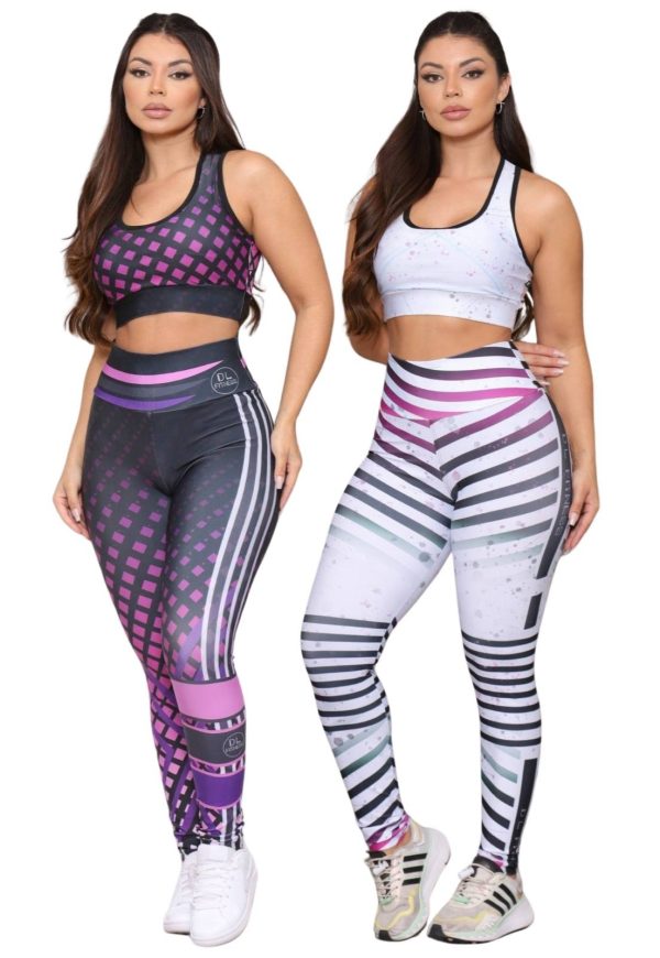 Kit 2 Conjuntos Feminino de Academia Top e Calça Fitness Cintura Alta Linha Premium