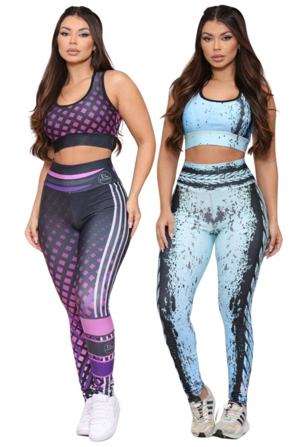 Kit 2 Conjuntos Feminino de Academia Top e Calça Fitness Cintura Alta Linha Premium