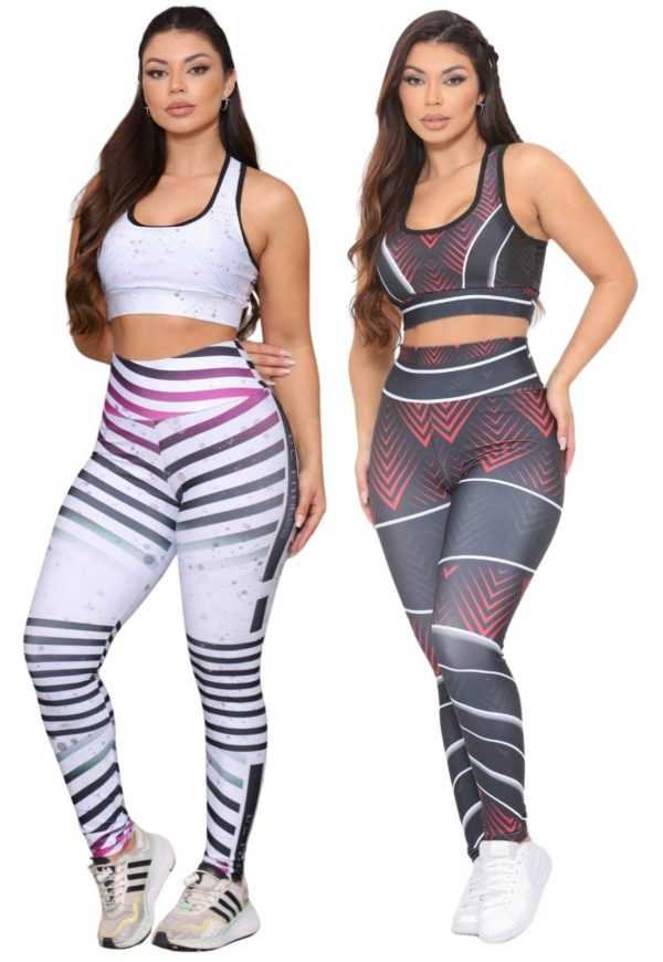 Kit 2 Conjuntos Fitness Top e Calça Feminina para Academia Não Transparente Cintura Alta Linha Premium