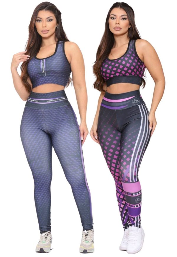 Kit 2 Conjuntos Fitness para Esportes Feminina Top e Calça Cintura Alta Linha Premium