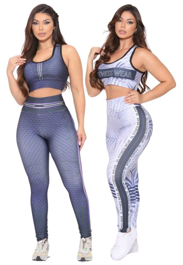 Kit 2 Conjuntos Top e Calça Fitness Premium Cintura Alta com Forro Não Transparente