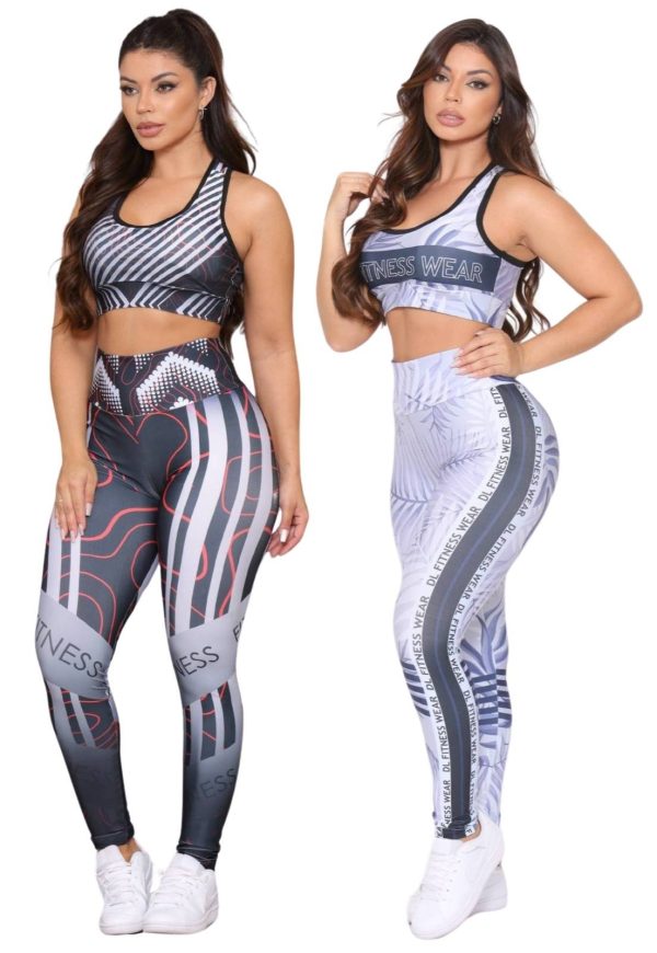 Kit 2 Conjuntos Top e Calça Fitness Premium Cintura Alta com Forro Não Transparente