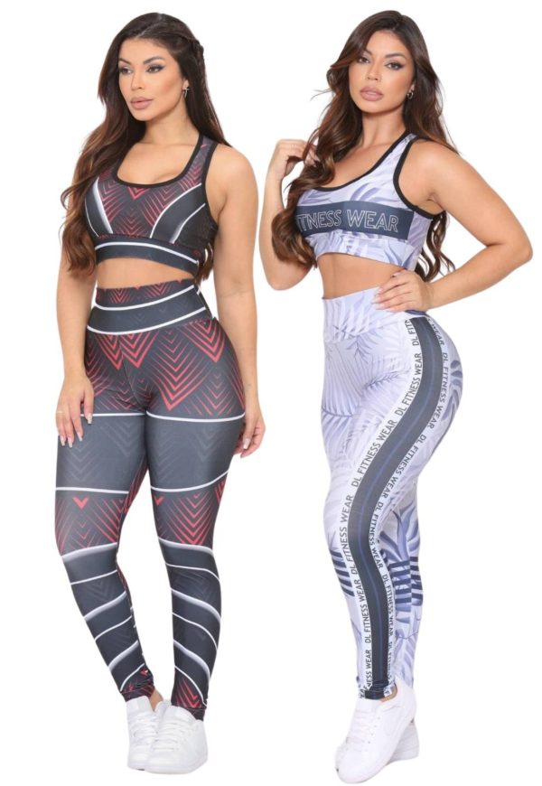 Kit 2 Conjuntos Top e Calça Fitness Premium Cintura Alta com Forro Não Transparente