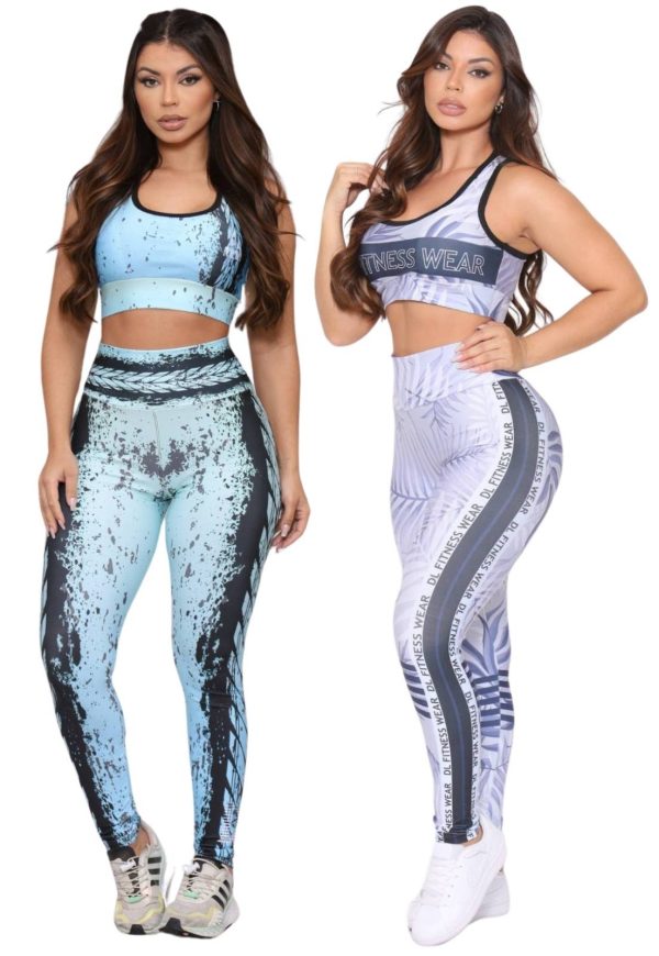 Kit 2 Conjuntos Top e Calça Fitness Premium Cintura Alta com Forro Não Transparente