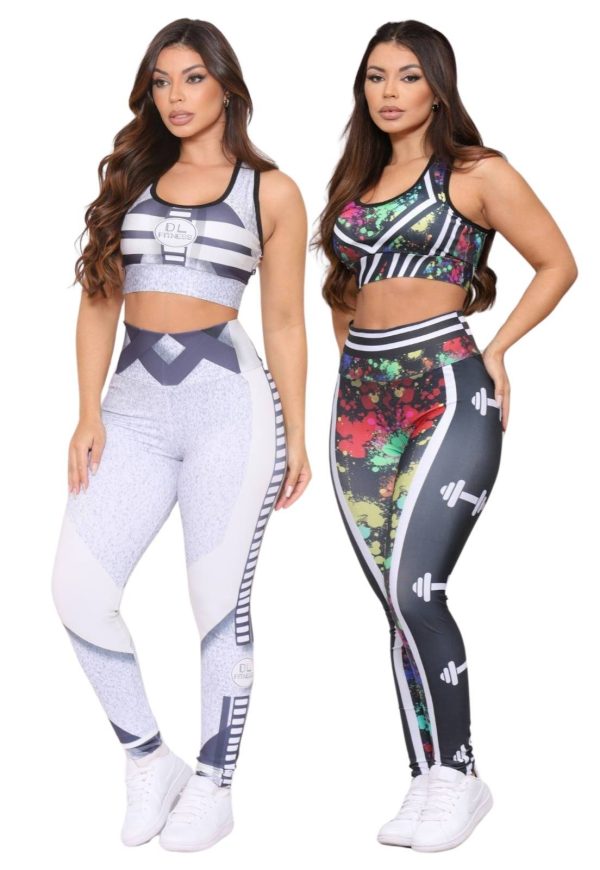 Kit 2 Conjuntos Top e Calça Fitness Premium Cintura Alta com Forro Não Transparente