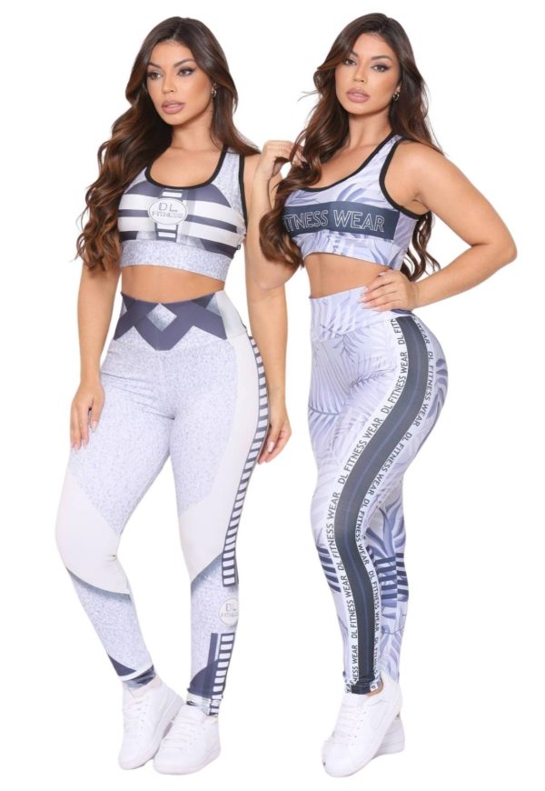 Kit 2 Conjuntos Top e Calça Fitness Premium Cintura Alta com Forro Não Transparente