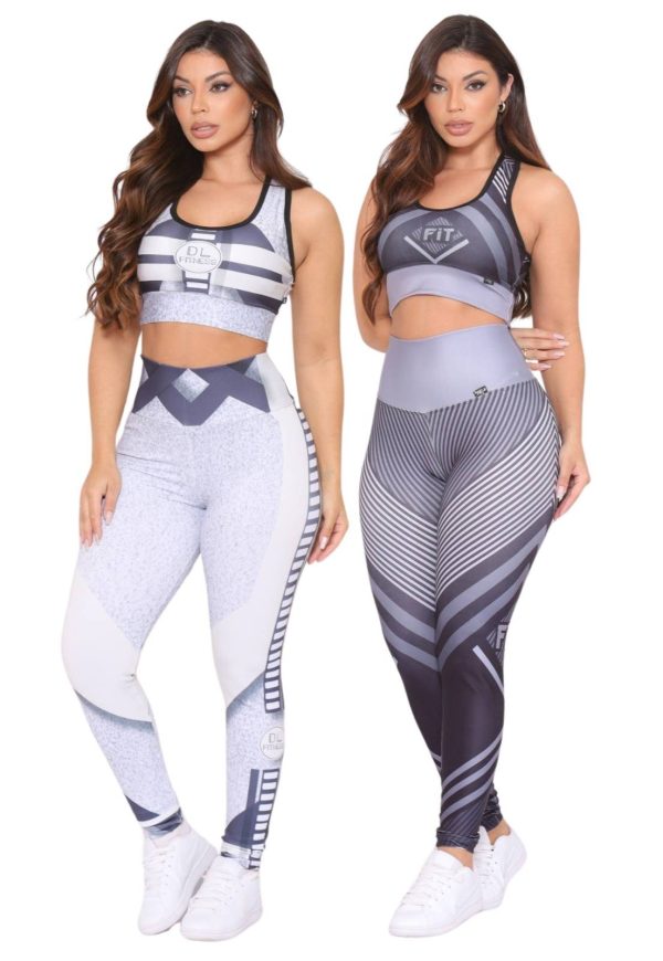 Kit 2 Conjuntos Top e Calça Fitness Premium Cintura Alta com Forro Não Transparente