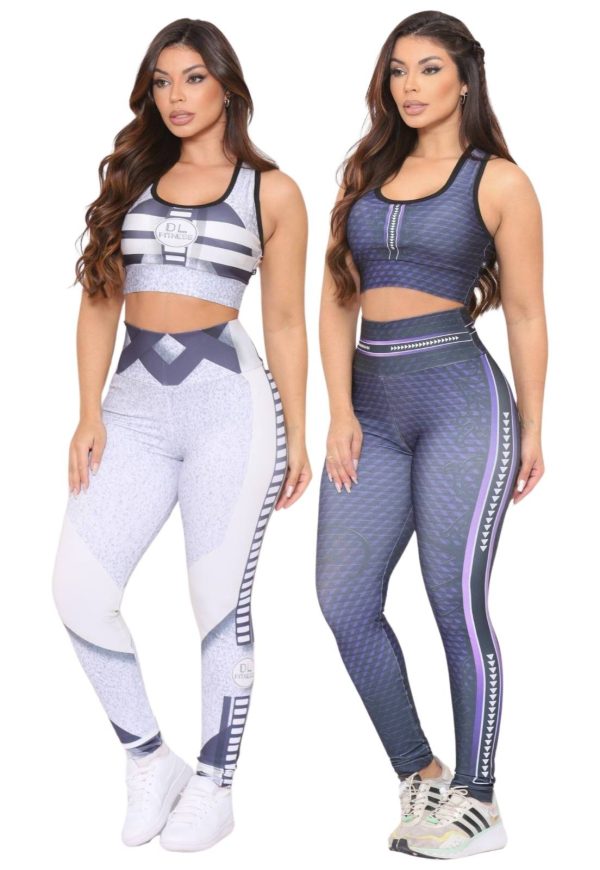 Kit 2 Conjuntos Top e Calça Fitness Premium Cintura Alta com Forro Não Transparente