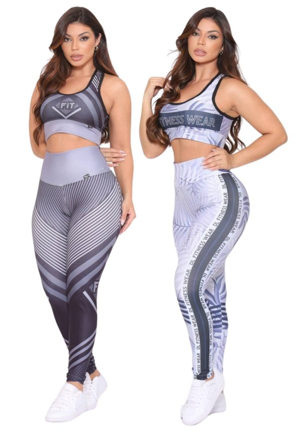 Kit 2 Conjuntos Top e Calça Fitness Premium Cintura Alta com Forro Não Transparente