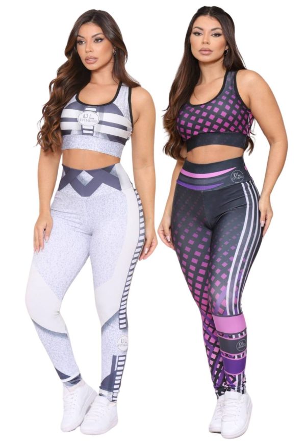 Kit 2 Conjuntos Top e Calça Fitness Premium Cintura Alta com Forro Não Transparente