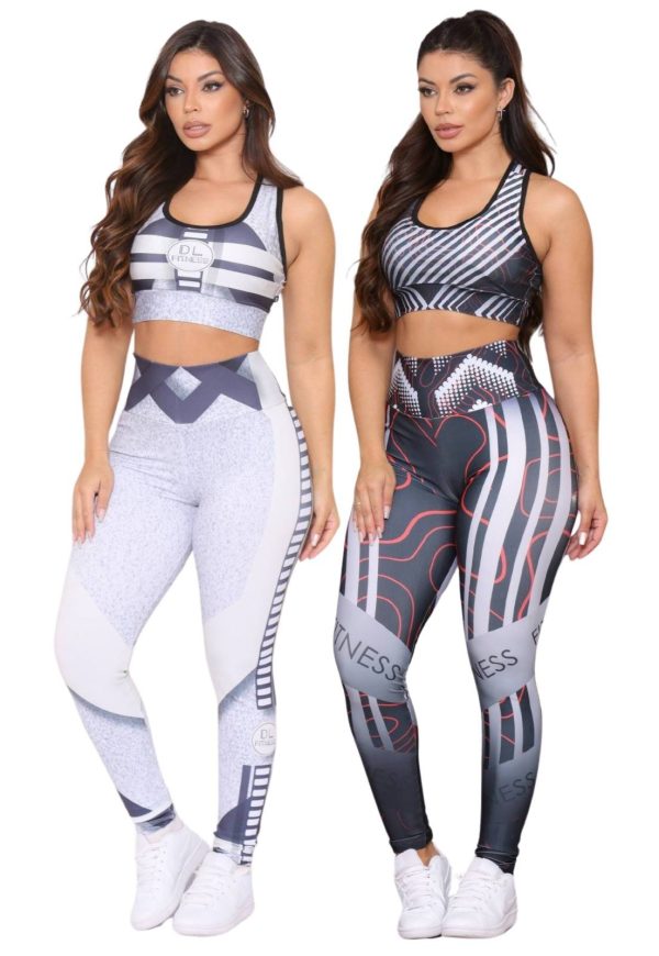 Kit 2 Conjuntos Top e Calça Fitness Premium Cintura Alta com Forro Não Transparente