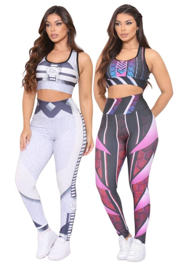 Kit 2 Conjuntos Top e Calça Fitness Premium Cintura Alta com Forro Não Transparente