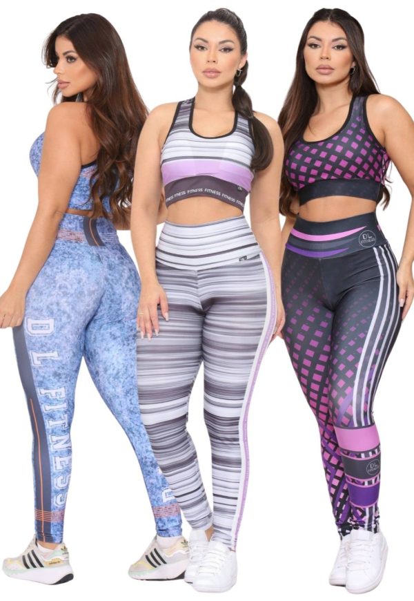 Kit 3 Conjuntos Feminino de Academia Top e Calça Fitness Cintura Alta Linha Premium