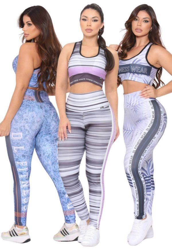 Kit 3 Conjuntos Top e Calça Fitness Premium Cintura Alta com Forro Não Transparente