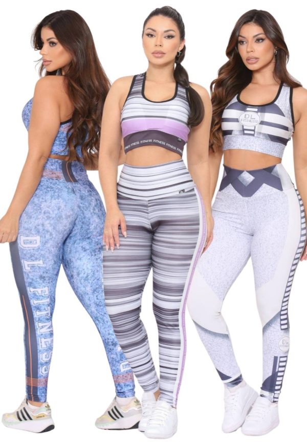 Kit 3 Conjuntos Top e Calça Fitness Premium Cintura Alta com Forro Não Transparente