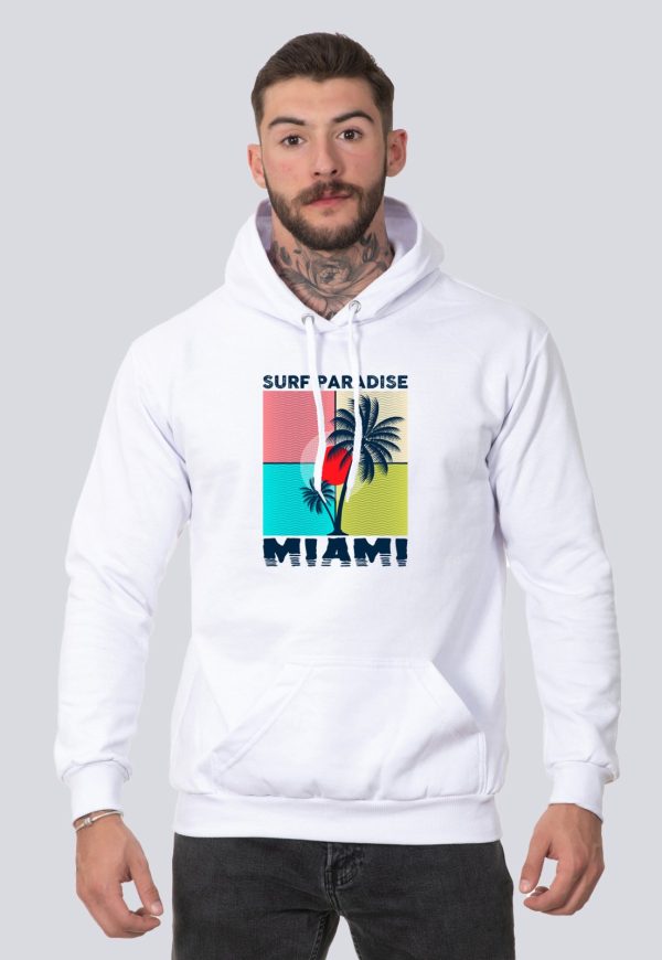 Moletom Masculino Casual Blusa de Frio Canguru Surf Paradise Branco